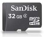 SanDisk micro SD card 32GB Class 4 (Only compliant with SDHC devices) Includes Adapter