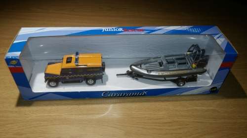 Land Rover 110, H M CoastGuard Boat & Trailer, Cararama, Junior Rescue, 1:43, Die Cast, New in Box