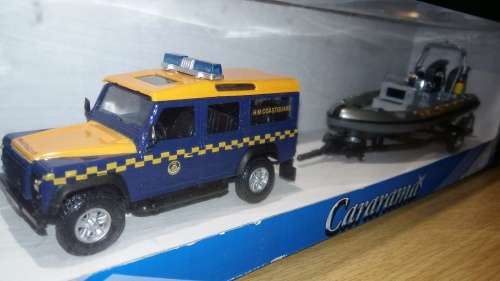 Land Rover 110, H M CoastGuard Boat & Trailer, Cararama, Junior Rescue, 1:43, Die Cast, New in Box