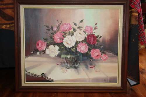 Pierre de Villiers Framed Oil on Board - Still Life Roses
