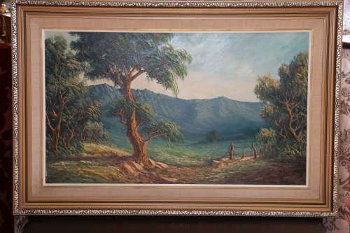 Benjamin Jacobi Framed Oil on Board - Mountain Landscape