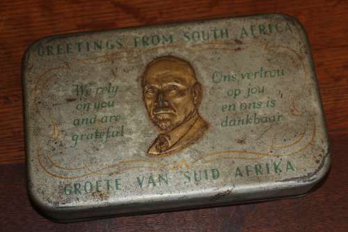 1940 Greetings from South Africa WWII Chocolate Tin