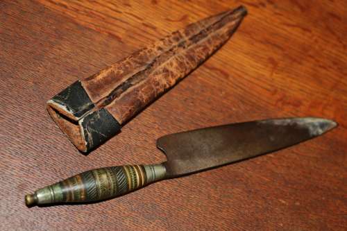 Vintage Ornate Dagger in Leather Sheath
