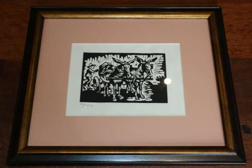 Original Gregoire Boonzaier - Framed Linocut - Donkeys - 41 x 35 cm Frame Size