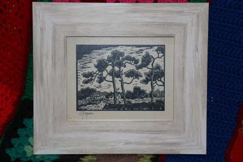 Original Gregoire Boonzaier - Framed Linocut - 28 x 25 cm Frame Size