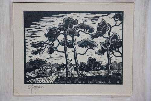 Original Gregoire Boonzaier - Framed Linocut - 28 x 25 cm Frame Size