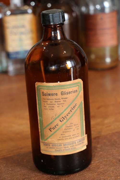 Vintage Glass Medicine Bottle (19 cm tall) - South African Druggist Limited