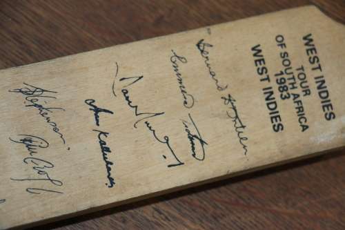 Beautiful Mini Cricket Bat Signed by West Indies Cricket Players of the 1983 Rebel Tour to RSA