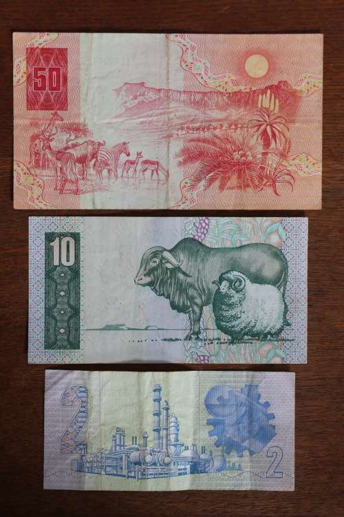 South Africa GPC de Kock Notes, R2 Twee / Two Rand, R10 Tien / Ten Rand, R50 Vyftig / Fifty Rand
