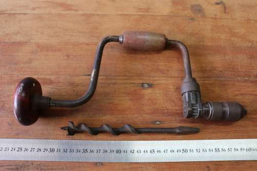 Vintage Miller Falls Carpenters Brace Hand Crank Drill and Auger