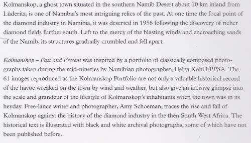 KOLMANSKOP: PAST AND PRESENT photography by Helga Kohl, Text by Amy Schoeman