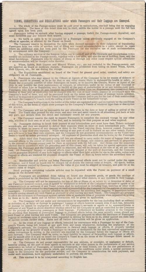 SA - UNION CASTLE - PASSENGER TICKET