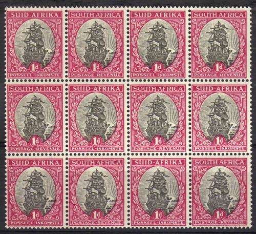 UNION OF SOUTH AFRICA 1933 SHIFTED VIGNETTE RIGHT VARIOUS LINES AND DOTS BLOCK OF12 MNH