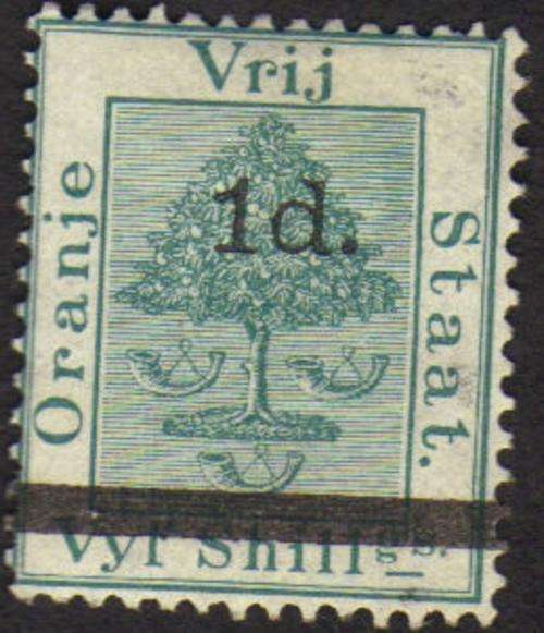 ORANGE FREE STATE 1d  OVERPRINT ON 5 SHILLING
