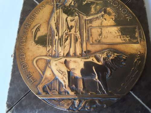 WWI DEATH PLAQUE JACOB VAN ZITTERS