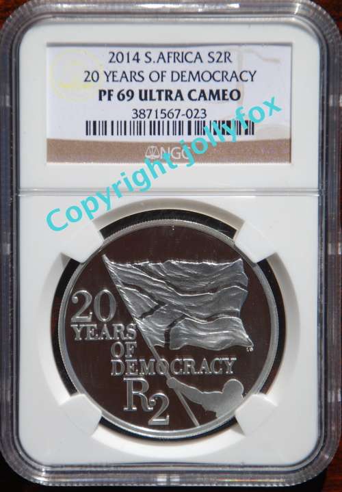 *** NEAR PERFECT 2014 SILVER R2 20 YEARS OF DEMOCRACY *** PF69 UC NGC GRADED!!! ***