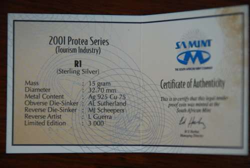 *** 2001 SILVER R1 TOURISM PROOF IN SAM BOX WITH COA AT LOW START!! ***