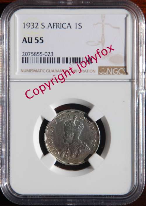 *** ULTRA RARE - ONLY 13 in this NGC Grade - 1932 1 Shilling AU55 !! ***