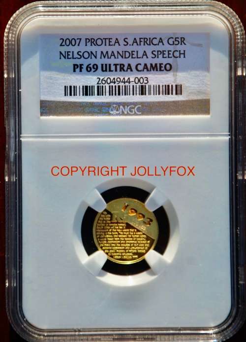 *** GOLD **** 2007 MANDELA GR5 1/10 oz PF69UC NGC!! ***