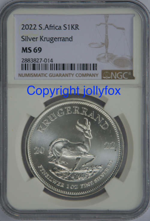 *** RARE 2022 SILVER KRUGERRAND GRADED MS 69(NGC) - ONLY MS 69 ON BOB!! ***