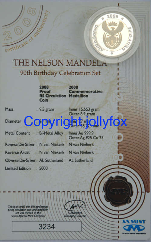 *** LOW LOW PRICE!! *** 2008 MANDELA BIRTHDAY R5 PROOF in capsule and with COA!! ***