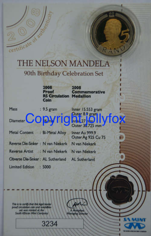 *** LOW LOW PRICE!! *** 2008 MANDELA BIRTHDAY R5 PROOF in capsule and with COA!! ***