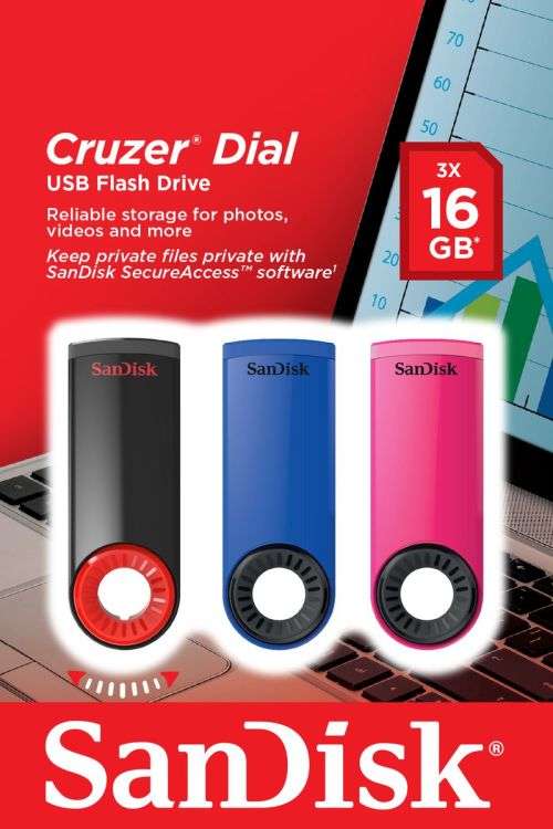 SanDisk Cruzer Dial Triple Pack (16GB x 3) USB Flash Drives