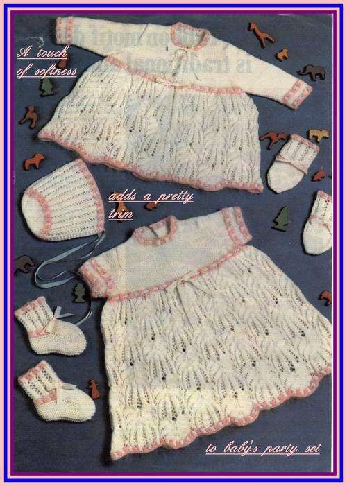 Beautiful downloadable knitting pattern for a baby girl's layette - Oh so sweet!