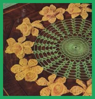 A downloadable crochet pattern for a beautiful Daffodil Doily.