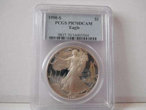 AMERICAN SILVER EAGLE 1990-S PROOF PR70 DCAM BY PCGS. WATCH THE YEAR. THIS IS THE BEST!!!