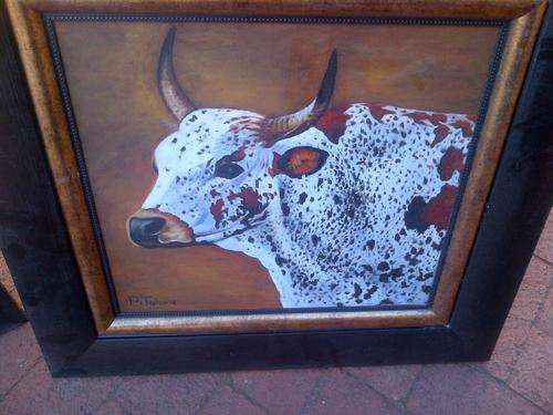30x40cm Nguni by P Talane framed 59x0cm