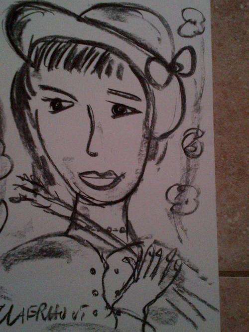 An A3 Claerhout original charcoal on white paper Meisie met biesies in hand Authenticated