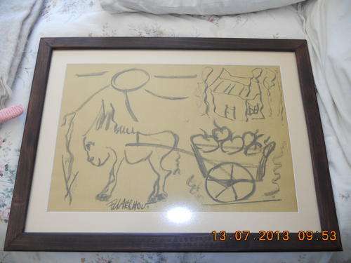 A2 Claerhout original in acrylic on beige paper Framed and has mountings and glass