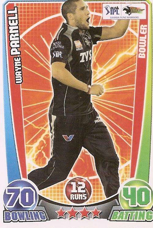 CRICKET ATTAX IPL LEAGUE 2012 - WAYNE PARNELL BASE CARD