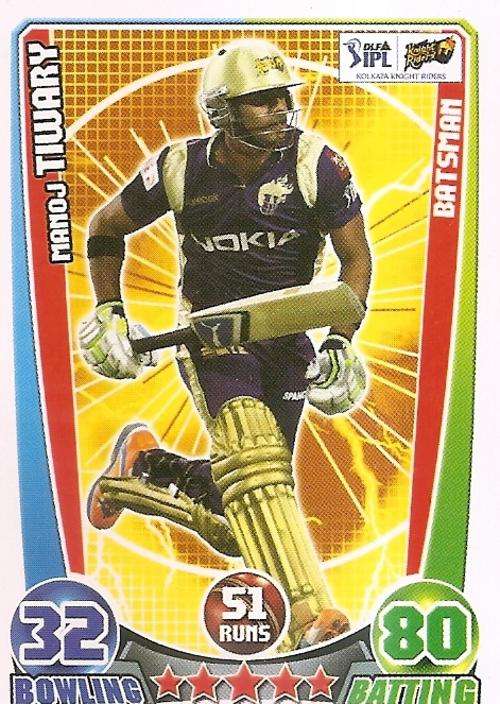 CRICKET ATTAX IPL LEAGUE 2012 - MANOJ TIWARY BASE CARD