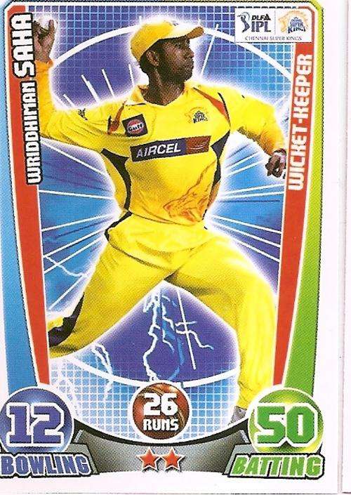 CRICKET ATTAX IPL LEAGUE 2012 - WRIDDIMAN SAHA BASE CARD