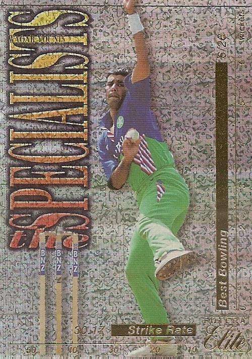 WAQAR YOUNIS - 1996 FUTERA CRICKET PREMIUM COLLECTION - RARE  `SPECIALISTS` TS11 FOIL CARD 1950