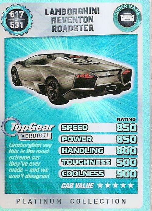 TOP GEAR TURBO CHALLENGE PLATINUM - LAMBORGHINI REVENTON "SUPER RARE" 517 CARD