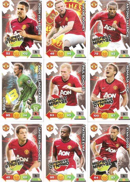 MANCHESTER UNITED ADRENALYN XL 2013 - COMPLETE 80 CARD BASE SET - NO BINDER