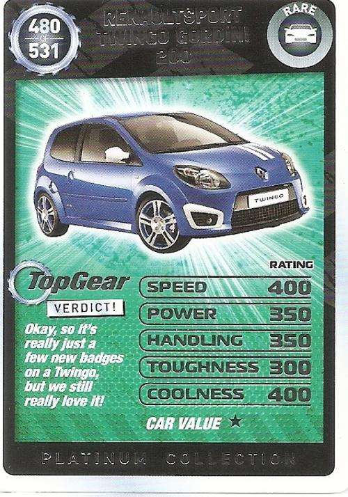 TOP GEAR TURBO CHALLENGE PLATINUM -  RENAULT SPORT GORDINI "RARE" 480 CARD