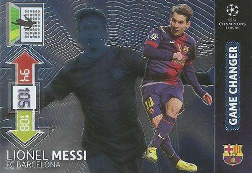 LIONEL MESSI - PANINI `CHAMPIONS LEAGUE` `UPDATES` 2013 -  `RARE` `GAME CHANGER` FOIL TRADING CARD