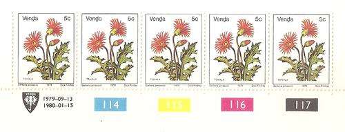 VENDA 1979 - SACC 9a - DEF. CONTROL STIP of 5 STAMPS (UM)