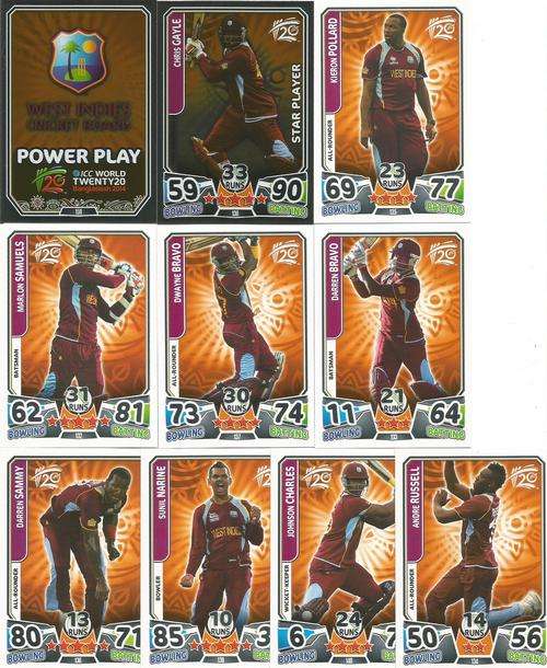 ICC CRICKET T20 WORLD CUP 2014 - WEST INDIES - COMPLETE 10 CARD TEAM SET