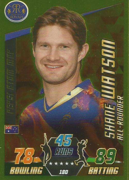SHANE WATSON - TOPPS IPL CRICKET ATTAX 2015 - "PEPSI ATOM MVP" GOLD CARD