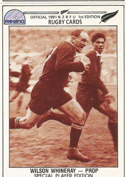 WILSON WHINERAY - REGINA "ALL BLACKS RUGBY 1991" -  SPECIAL EDITION BASE TRADING CARD 202