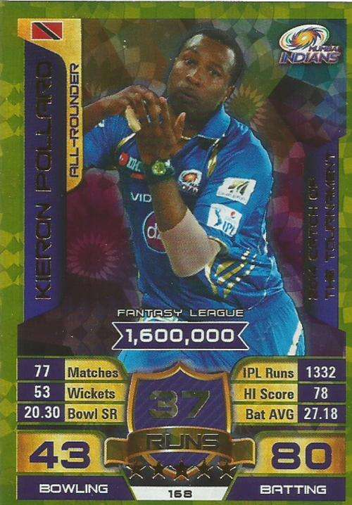 KIERON POLLARD - IPL CRICKET ATTAX 2015/16 - "CATCH of the TOURN." GOLD TRADING CARD