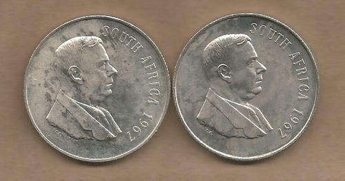 SOUTH AFRICA - SILVER R1 1967 LOT of 2 COINS - CIRCULATED