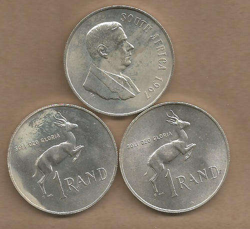 SOUTH AFRICA - SILVER R1 1967 English LOT of 3 COINS - CIRCULATED - LOT 67E