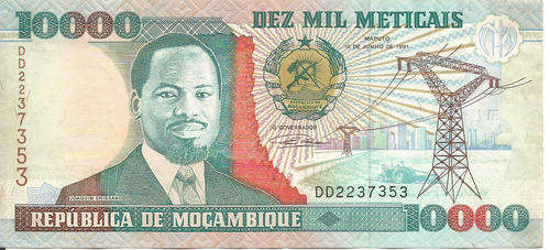 MOZAMBIQUE - 10000 METICAIS NOTE 1991 - FINE CONDITION