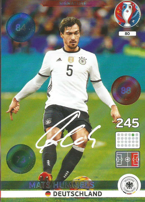 MATS HUMMELS - EURO 2016 by PANINI - "SIGNATURE" TRADING CARD 80